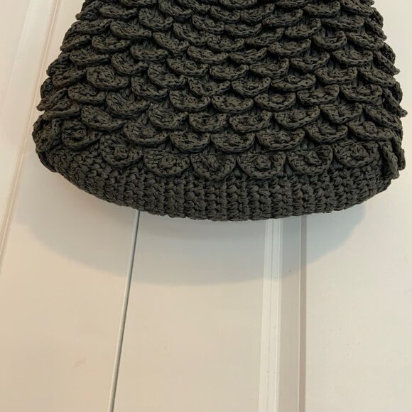 J. Crew Black Straw Hobo Bag Tote Double Bamboo Handles Large - Picture 9 of 9